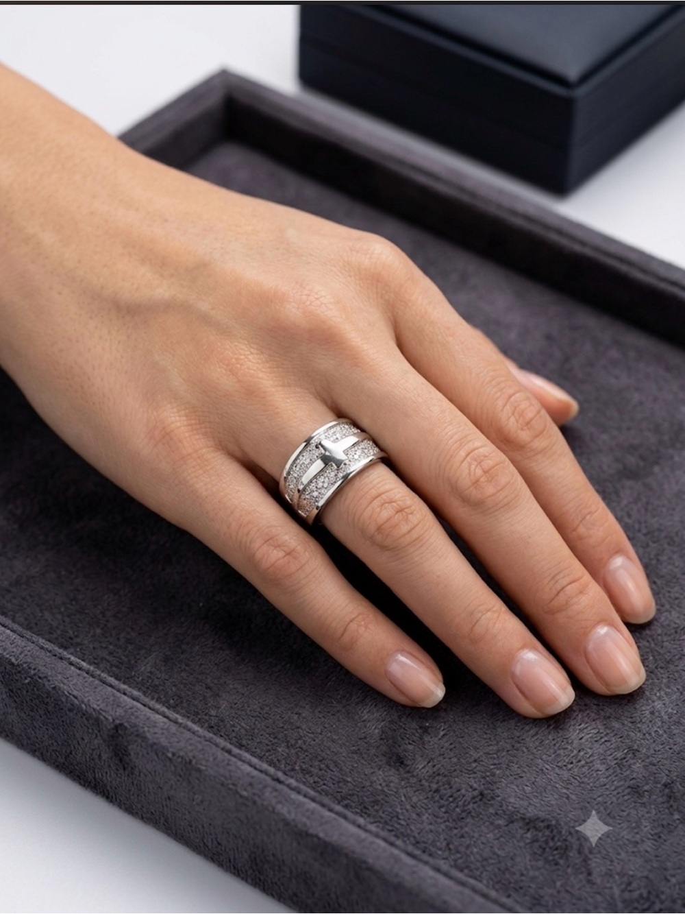 Statement Band Ring with Polished Cross Motif